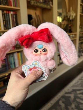 BB3 Pink Bunny Plush Doll with Red Bow and banger eyes